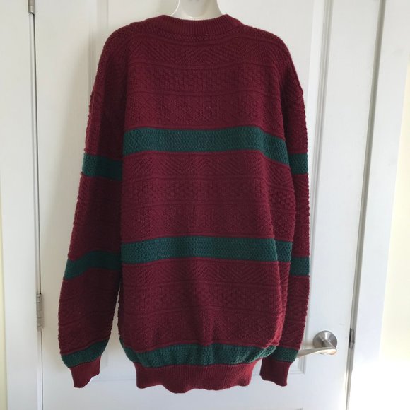 Flatiron Mills Pullover Sweater Vintage Textured Knit Red & Green Holiday Stripe - Picture 9 of 9